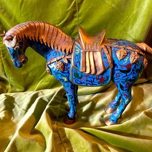 Horse hand painted metal with brass detail